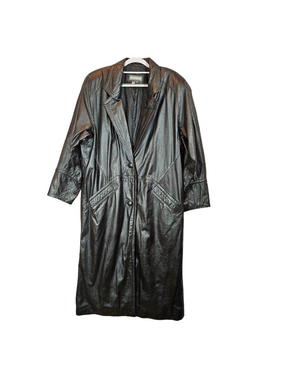 Maurices Long Leather Coat Womens L Black midi Career Office date night Formal